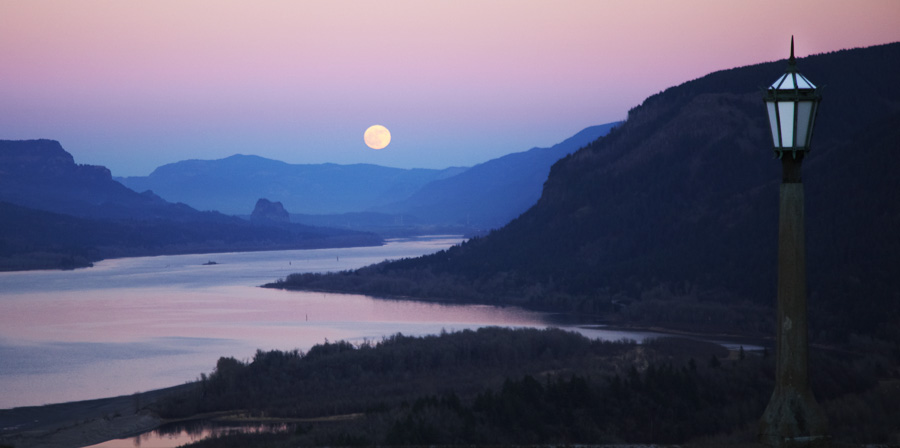Moonrise over the Columbia River.